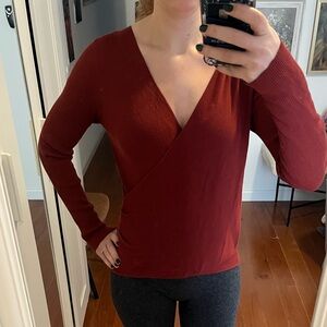 Halogen Red Wrap Long Sleeved Knit Top